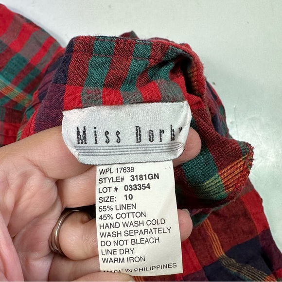 Vintage Plaid Christmas Dress Womens size 10 Red Green Long 90s Holiday Linen - Picture 6 of 8